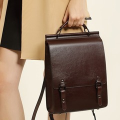 2022新款英倫學院風書包真皮雙肩包女大學生復古電腦簡約牛皮背包