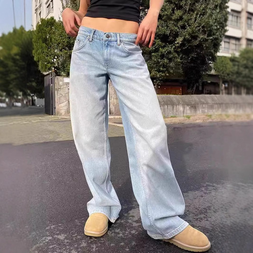 Cross-border TEMU foreign trade Europe and America water washing retro straight tube high waist wide leg loose hanging sense versatile jeans 
