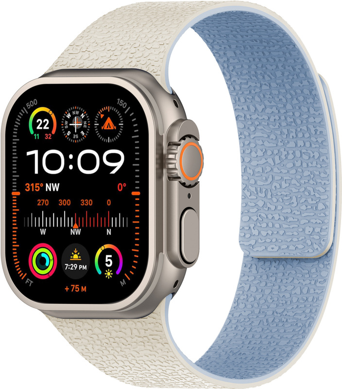Apple iWatch S9 Ultra、S10、S11対応、ライチ柄シリコン製マグネット式腕時計バンド、ソフトマグネットダブルセクション|undefined