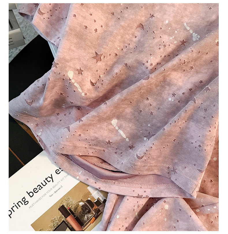 Women's Clothing Fashion Sports Casual Suit Pink Tie Dyed Short Sleeved Top Wide Leg Trousers Two Piece Suit_voghion.com