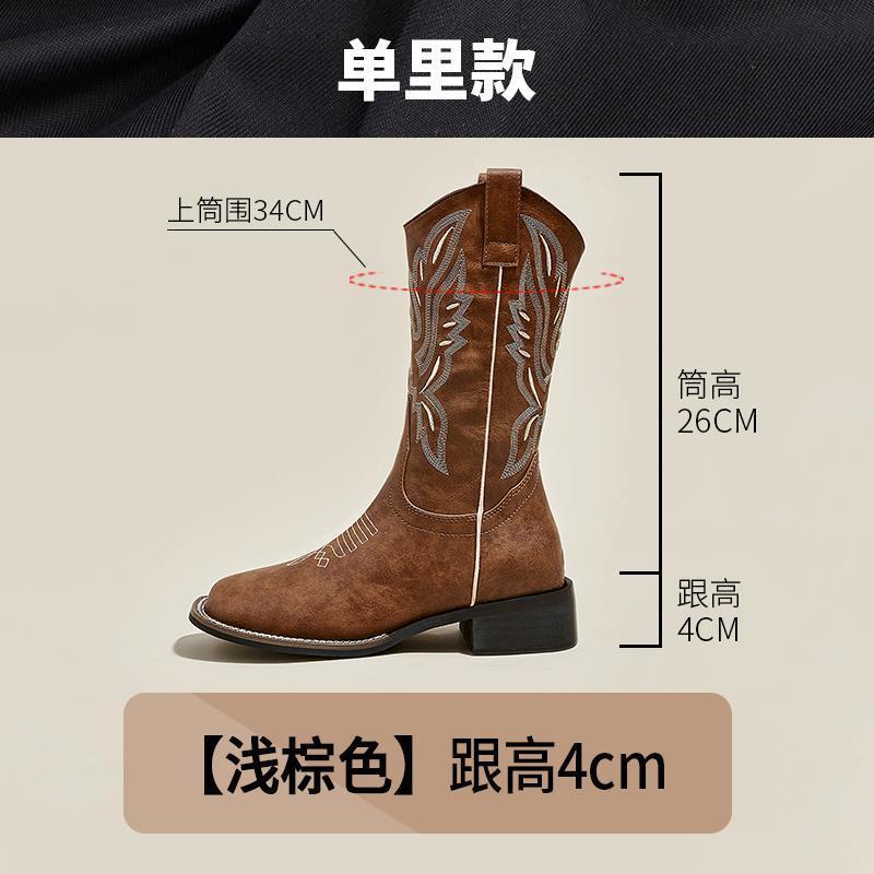 西部のカウボーイブーツの女性春秋の新型の西北の草原の砂漠の中で筒の靴の新疆の夏のアメリカの透かし彫りのマーティンの靴|undefined