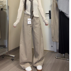 棉秋季高腰宽松弯刀裤女百搭显瘦直筒其他假二件套无袖公主袖