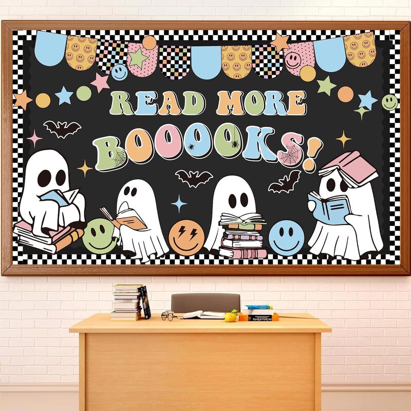 Cross-Border Halloween Bulletin Board Decorations 89-Piece Set Classroom School Paper-Cut Border Ghost Book Theme Wall Decoration