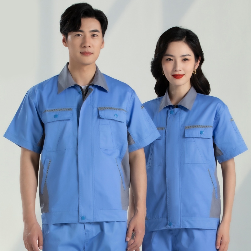 Trajes de trabajo de mangas cortas para hombres desgaste sitio de construcción de reparación de automóviles ropa mecánica y eléctrica fábrica de ropa de seguro laboral personalizada