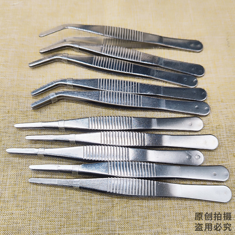 不锈钢直头镊子弯头夹子夹耳贴耳穴贴碘伏辅料12.5cm镊子圆头防滑