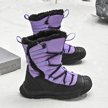 儿童雪地靴冬24新款加绒加厚保暖男童棉靴中大童女童皮面防水批发
