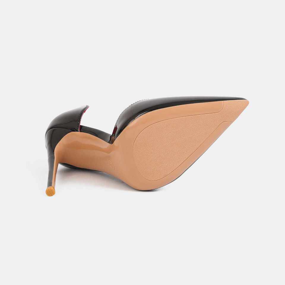 Giày cao gót nữ mũi nhọn gót mảnh 12 cm, bề mặt bóng, khoét eo, phong cách thanh lịch sang trọng — Màu be, Màu tím, màu đen chi tiết 11