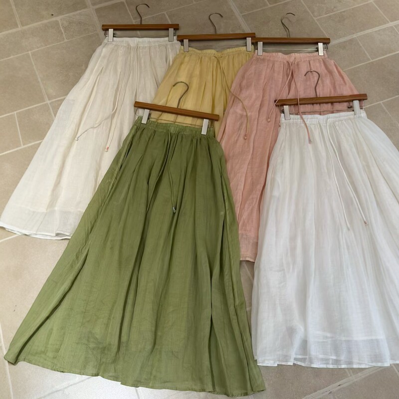 2026 New Style Ramie Skirt for Women, Elastic Waist A-Line Long Skirt, Artistic Retro Drapey and Flowing Solid Color Versatile Skirt 2026 New Style Ramie Skirt for Women, Elastic Waist A-Line Long Skirt, Artistic Retro Drapey and Flowing Solid Color Versatile Skirt