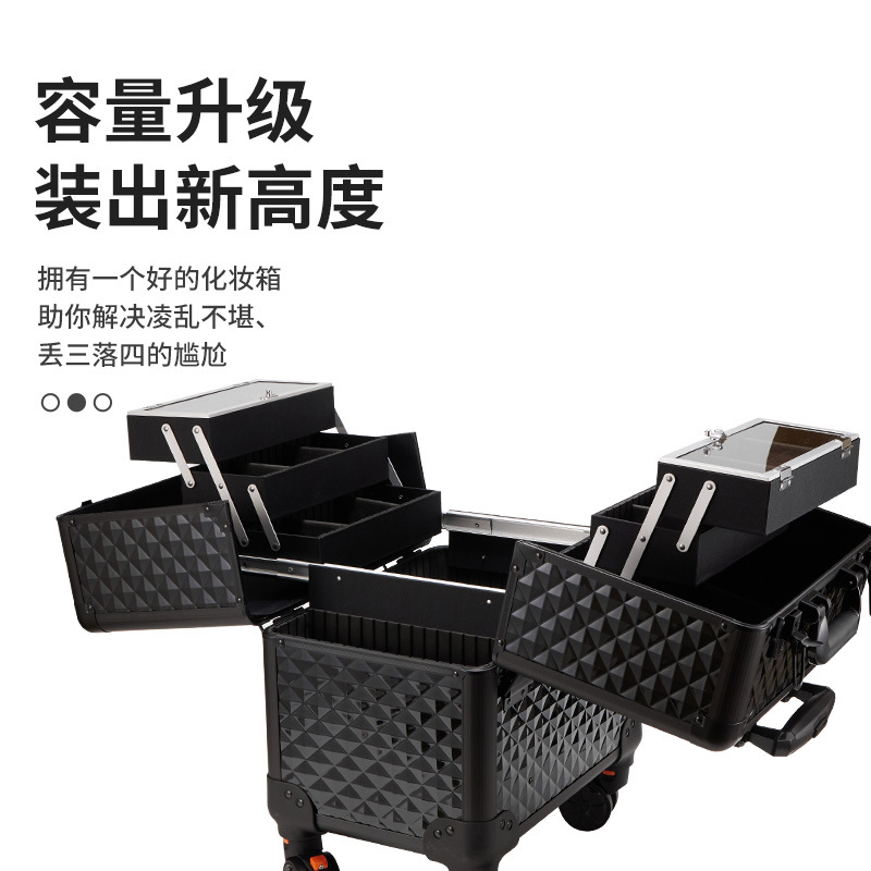 Caja de la carretilla del maquillaje profesional rueda universal portátil artista maquillaje Caja de Herramientas multifuncional cubo de agua negro caja de cosméticos