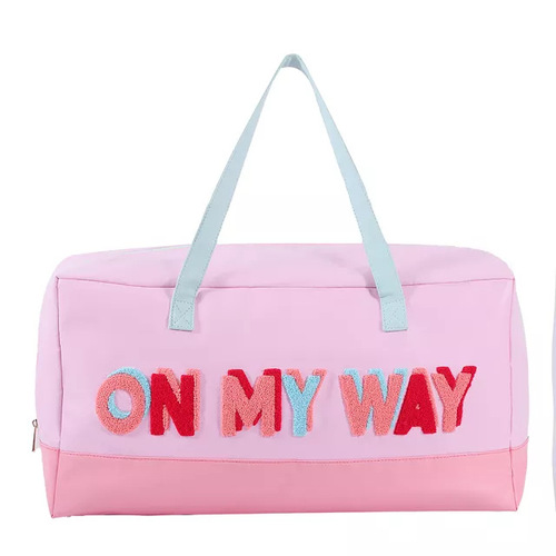 Large-capacity PU leather luggage bag, high-value embroidered travel bag, lightweight portable storage bag, waterproof leather bag