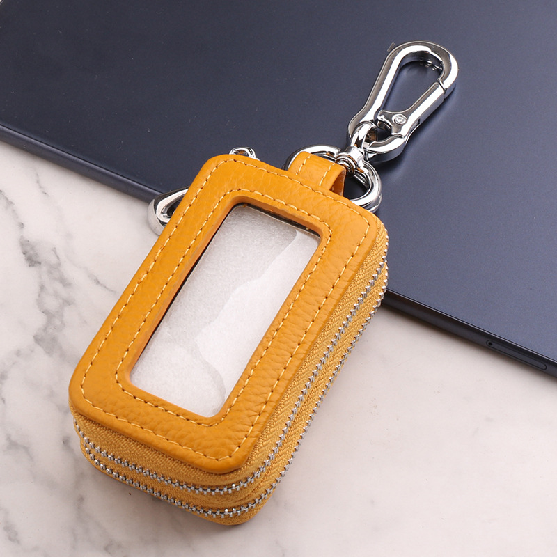 Primera capa de piel de vaca clave caso de doble capa patrón de Litchi clave caso cuero genuino llavero de gran capacidad unisex clave caso