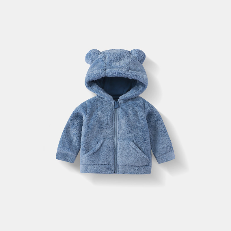 子供用ぬいぐるみトップス、秋と冬の子供用フード付きプラスベルベット暖かいジャケット、男性と女性のベビージッパーウールセータージャケット|undefined