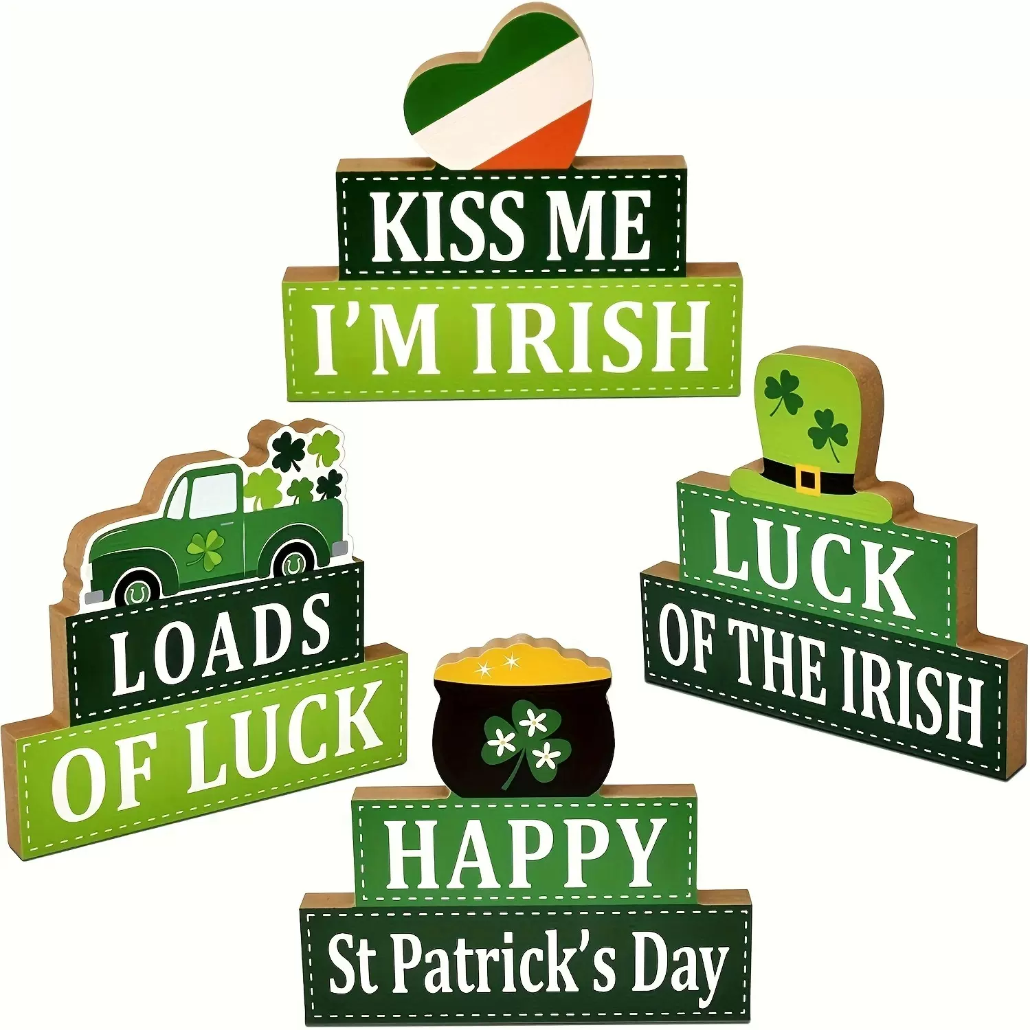 现货爱尔兰三叶草木质桌面摆件 圣帕节桌面立体装饰