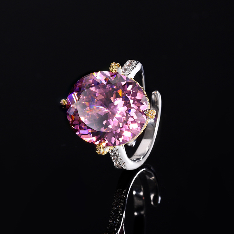 2024 nueva joyería Zhuang Shengsheng, fondo de cobre, simulación chapada en oro, nido de pájaro cortado, tesoro de color, anillo retro en forma de huevo femenino 14*16