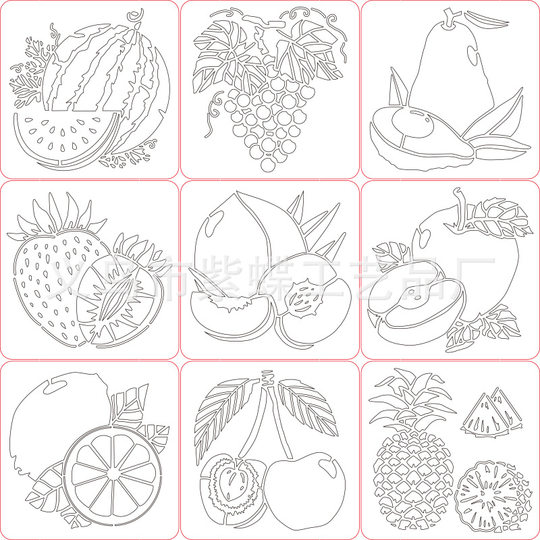 Cross-border fruit theme hollow spray template graffiti hollow painting template painting wall painting spray painting pattern hollow board