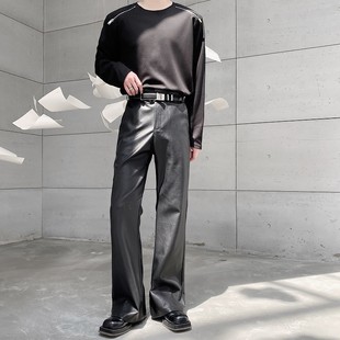 Rock Punk 5U Leather Suit Pants Men's Micro-Flared Imitation Leather Casual Pants Long Pants up Popular Influencer Hairstylist Trend