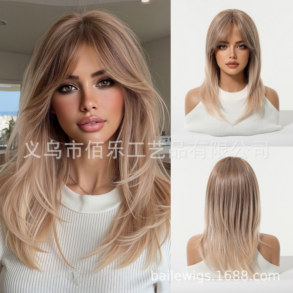 Peruca de mujer cabeza completa cubierta de ocho caracteres franjas gradiente de pelucas de alto nivel europeas y americanas venta caliente Xuchang pelucas