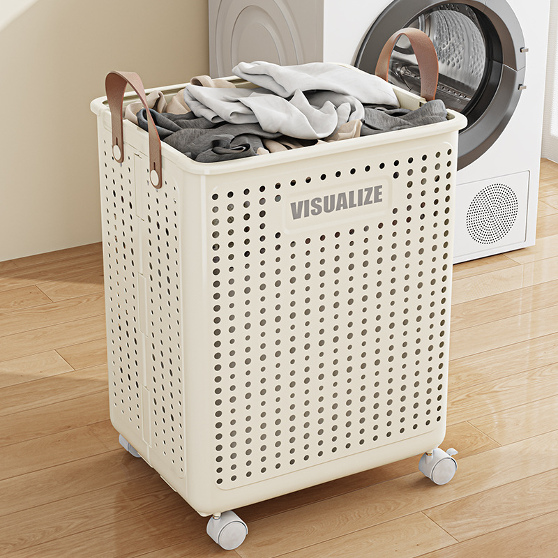 Cesta plegable para ropa sucia Cesta portátil multifuncional para ropa sucia hueca para el hogar con ruedas Cesta de almacenamiento para el balcón del baño
