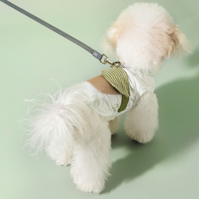 Los perros de verano en el bosque de bambú de verano pueden poner bolsas de hielo en ropa fresca para refrescarse Gatos frescos al aire libre protección solar ropa para perros