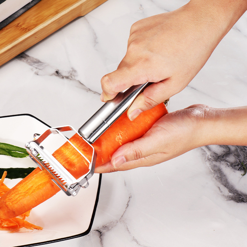 Stainless steel double-headed peeling knife, grater, multifunctional peeler, two-in-one household fruit melon peeling tool
