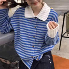 欧洲站女装毛衣2025秋冬新款条纹POLO领长袖针织毛衣小个子上衣潮