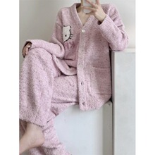 软糯甜美少女可爱凯蒂猫半边绒睡衣女冬季新款保暖加厚家居服套装