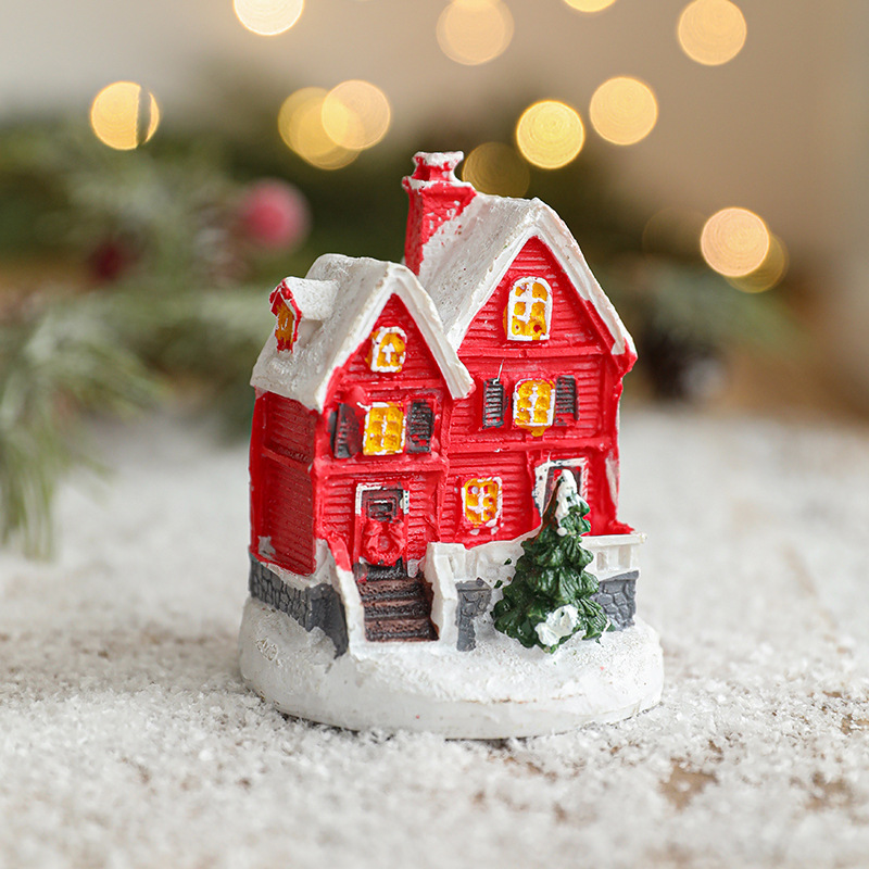 Adornos navideños transfronterizos Mesa de resina Mini Adornos Elk Snow House Pintado Árbol de Navidad Colgante Decoración colgante