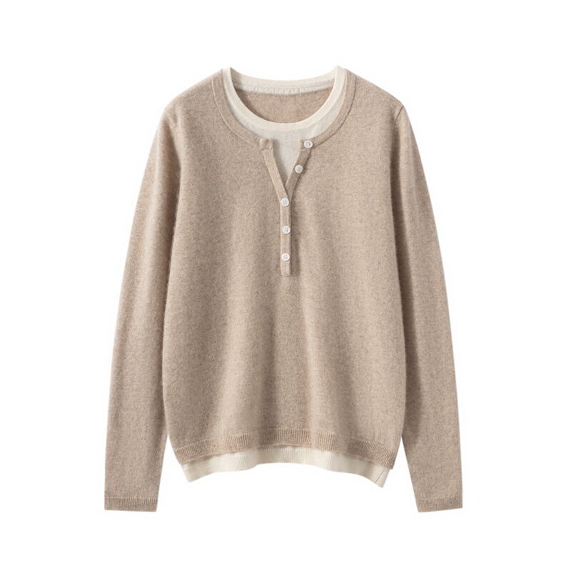 Autumn Round-Neck Pullover Fashionable Versatile Commuter Fake Two-Piece Cashmere Sweater Knitwear