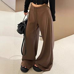 棕色阔腿裤女春秋2025新款高腰显瘦直筒卫裤慵懒风垂感美式运动裤
