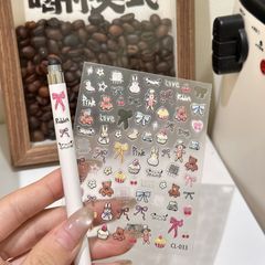 新しい ins 落書きネイルアートかわいいステッカー漫画 diy ウサギアヒルチェリーリボンライン立体ネイル