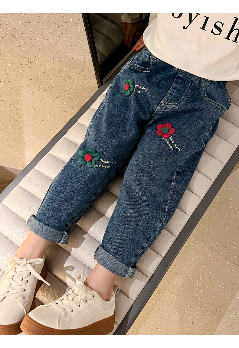 博那罗蒂 新款春秋季洋气网红宝宝休闲长裤儿童秋装牛仔裤