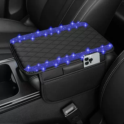 Rhinestones, Universal Diamond-Patterned Car | Armrest box pad - parallel-diamond-style-blue