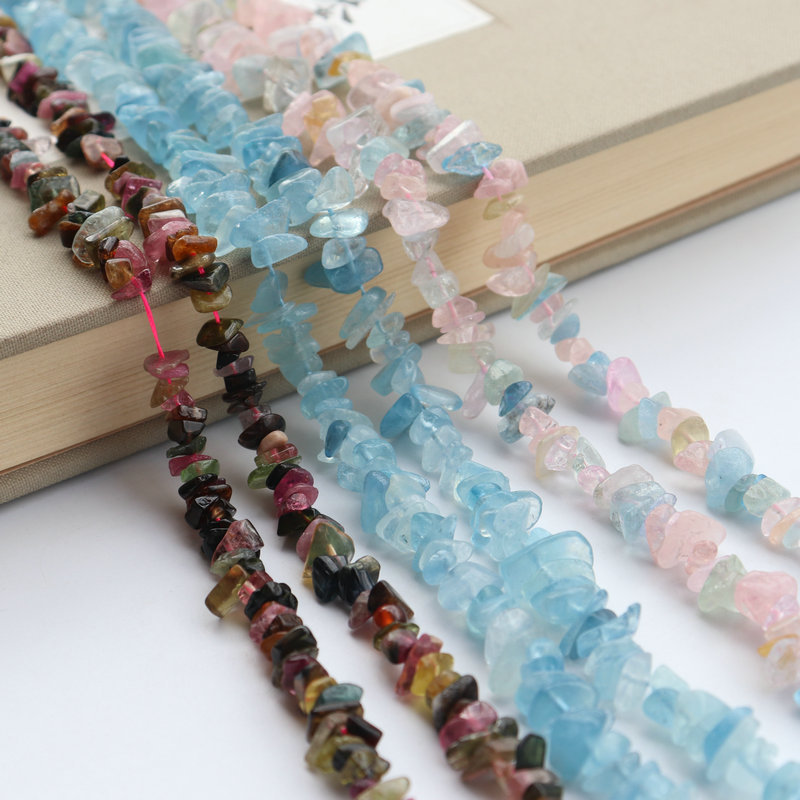 中孔海藍寶碎石糖果色碧璽滑角碎料散珠手工diy手鍊摩根水晶材料