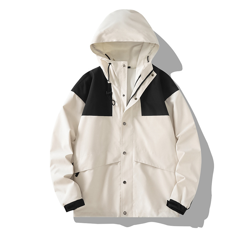 Montaña al aire libre función de color combinado chaqueta encapuchada estampado chaqueta suelta hombre caminata casual a prueba de viento chaqueta de pareja