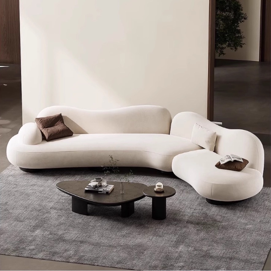 French Vintage Wabi-Sabi Cream Style Curved Corner Cat Paw Fabric Sofa Niche Designer Sea Salt Fabric Sofa