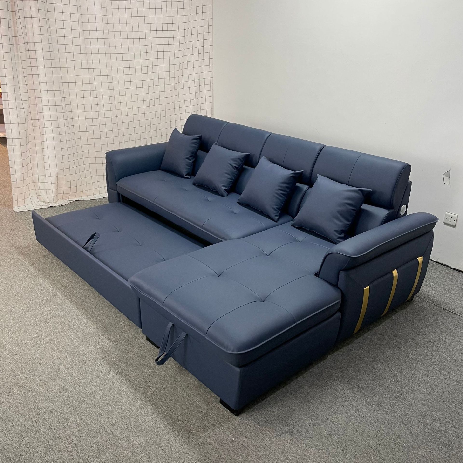 Sofá multifuncional de pequeño hogar con esquina de sala de estar en forma de L, sofá cama de doble uso con arte de cuero y almacenamiento combinado