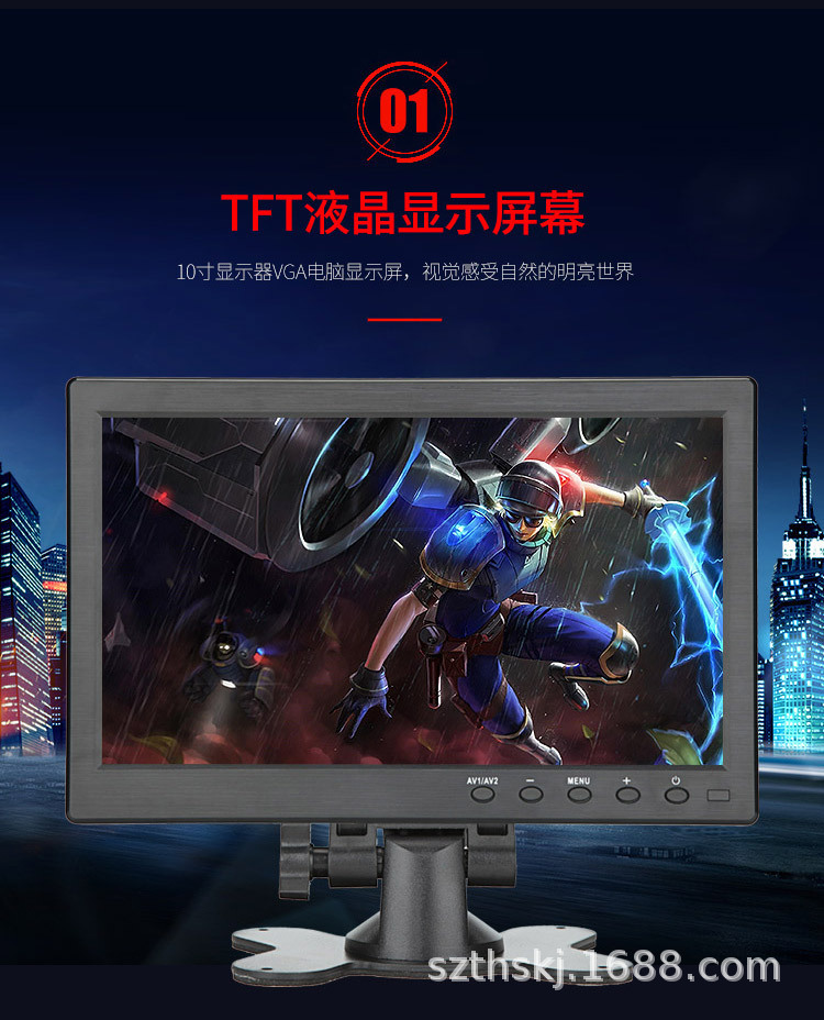 10.1inch Inch Small Monitor for Car with Hdmi+Vga+Av+Usb for Playing Movies, Music, and Images in the Car