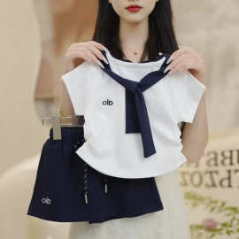 女童海军领短袖半身裙夏装2025新款洋气女孩收腰上衣短裙两件套潮