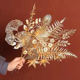 金色尤加利仿真花 新年客厅摆件装饰福桶银杏叶金色系年宵花批发