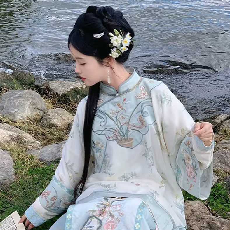 复原汉服清汉女清朝格格大袖重工印花马面裙套装汉洋折衷国风华服|undefined