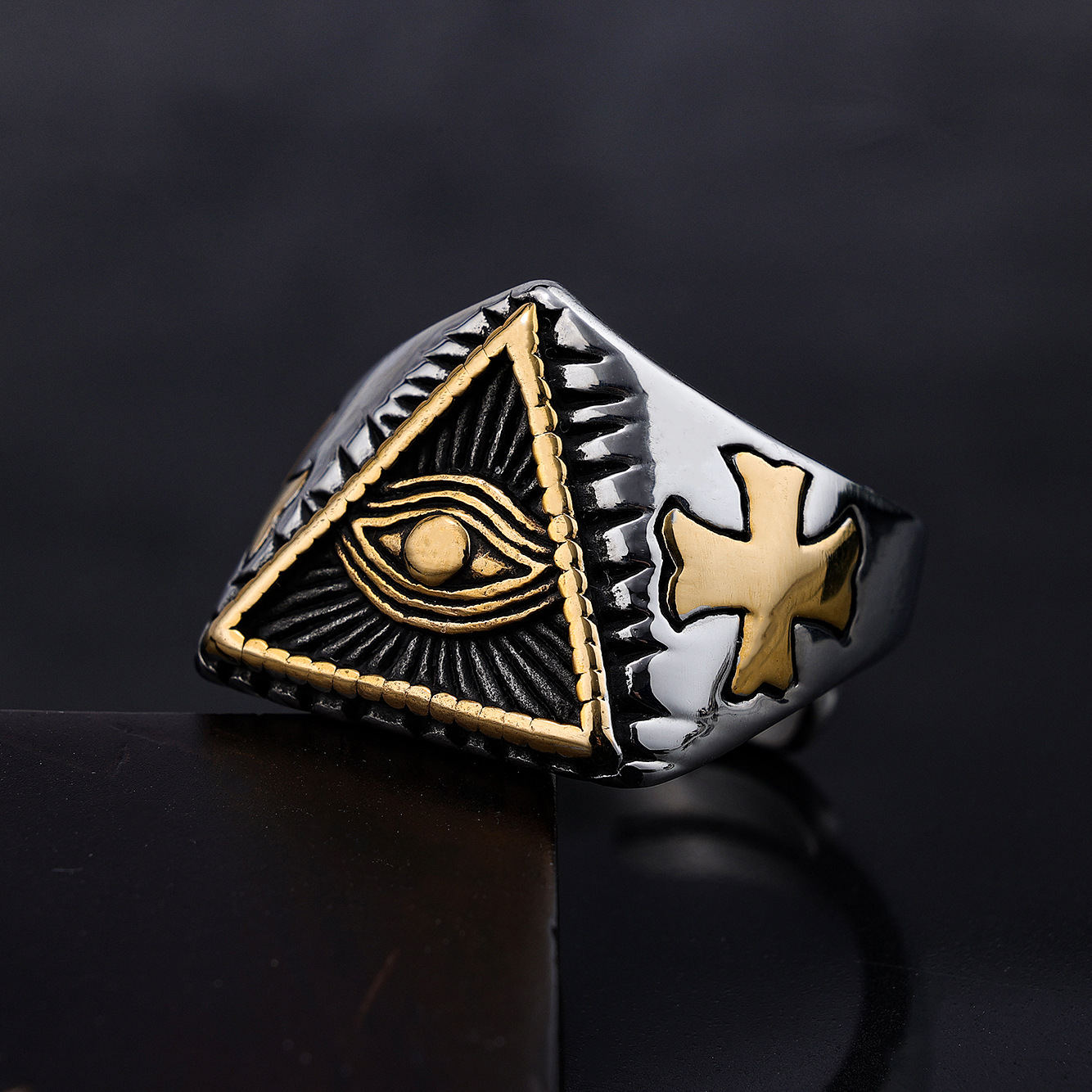 Street Occasion Hip-Hop Triangle Cross Eye 304 Stainless Steel Men'S Rings