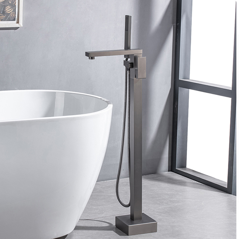 German contemporary high-end copper floor bathtub faucet shower gun gray bathroom cylinder side shower faucet