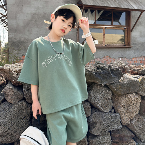 Children's Summer Outfit for Boys - Two-Piece Set with Korean Style, Loose and Comfortable, Letter Print, Breathable