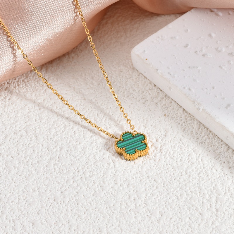 Nuevo collar de flores de acero inoxidable de cinco hojas de doble cara con oro de 18 quilates de venta cruzada de joyerías de hierba afortunada