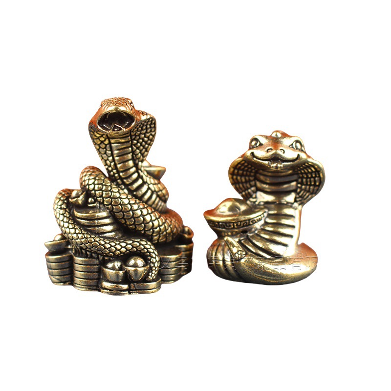 (2개) 크리에이티브 순수 황동 주괴 파일 코브라 데스크탑 장식품 Q 버전 주괴 코브라 장  소형 장식품 공예품