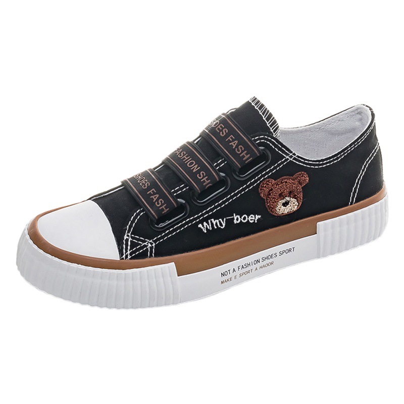 Zapatos de lona con banda elástica y diseño de oso para mujer 2024, zapatillas versátiles sin cordones, estilo casual de caña baja, venta al por mayor transfronteriza image 1