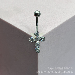 Factory direct supply puncture jewelry European and American fashion new belly button ring navel nail cross navel nail stone source factory