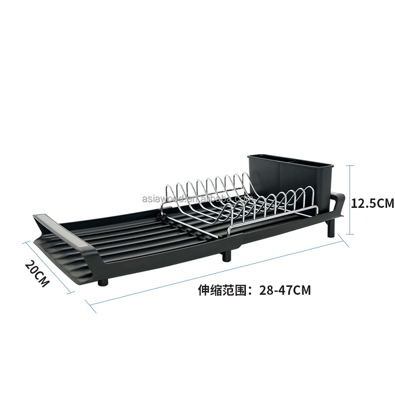 跨境可抽拉沥水碗碟架厨房碗筷刀叉餐具收纳沥水架多功能沥水架|undefined