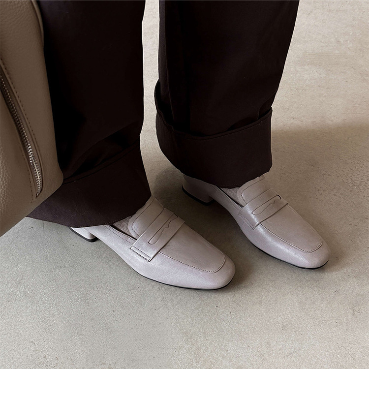 Giày loafer nữ mũi tròn da bò, gót vuông 2.5 cm phong cách Pháp — màu nâu chi tiết 21