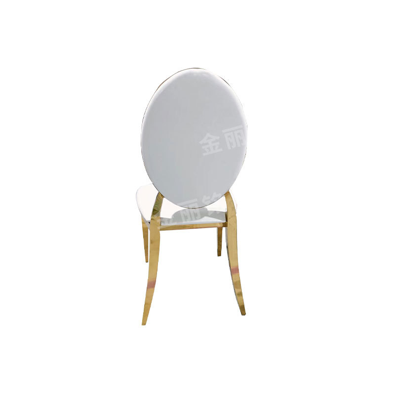 Silla de acero inoxidable dorada para hotel, bodas, banquetes, restaurantes, sala de estar, silla de comedor con respaldo redondo de acero inoxidable, venta al por mayor.